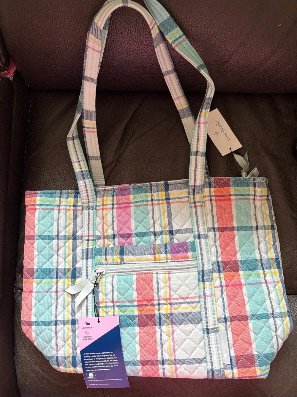 Vera Bradley small vera tote in pastel plaid